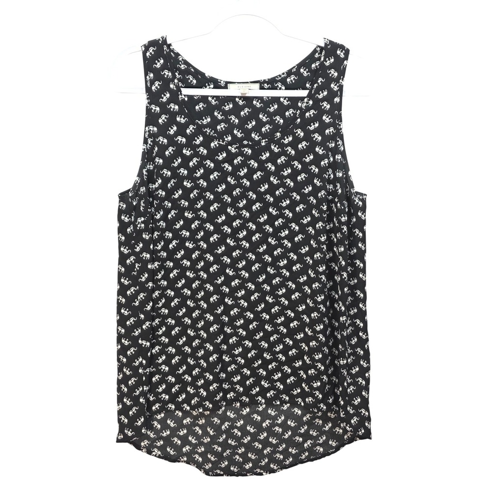 Pleione Tank Top Womens M Elephant Print Black Scoop Neck High Low Flowy Animals